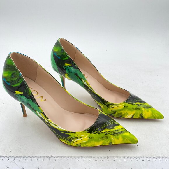 YDN Green Floral Pointed Toe High Heel Pumps Slip on Stilettos Slide Dress Shoes - Picture 4 of 8